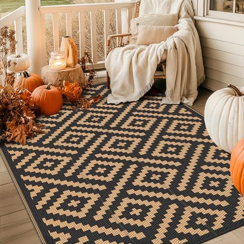 GENIMO Outdoor Rug, Waterproof Plastic Rugs for Patio, 5'x8' Black Brown - Image 6