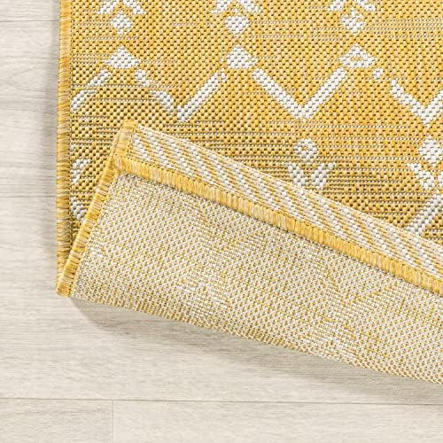 JONATHAN Y Moroccan Geometric Indoor Outdoor Round Area Rug 5 Ft Yellow/Cream, Ourika Textured Weave for Backyard, Patio, Porch, Easy-Cleaning, High Traffic, Pet-Friendly, Non-Shedding (SMB108G-5R) - Image 3