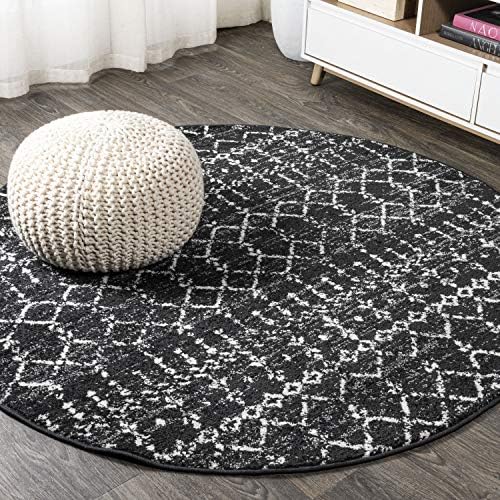 JONATHAN Y Boho Vintage Diamond Black/Ivory Round Area Rug 9 ft, Moroccan Hype for Living Room, Bedroom, Kitchen, Office, Easy-Cleaning, High Traffic, Pet-Friendly, Non-Shedding (MOH101D-9R) by JONATHANY