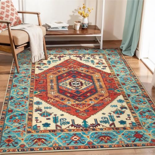 SERISSA 5x7 Washable Non Slip Boho Area Rug for Living Room，Orange - Image 5