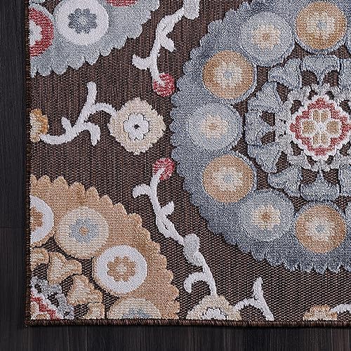 CAMILSON Indoor Outdoor Rug 6x9 Bohemian Medallion Floral Area Rugs for Indoor and Outdoor Patios Easy-Cleaning Non-Shedding Living Room Garden and Kitchen Washable Outside Carpet (6 x 9 / Brown) - Image 4