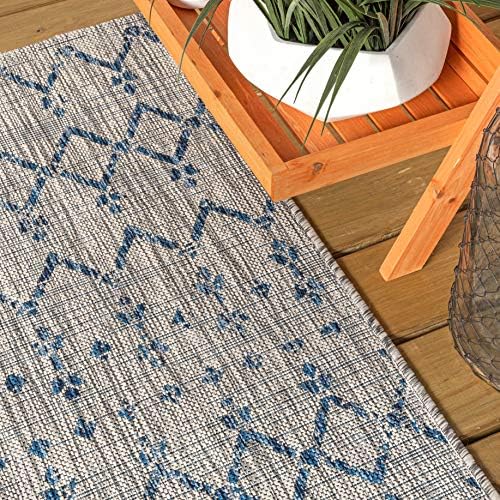 JONATHAN Y Moroccan Geometric Indoor Outdoor Round Area Rug 3 Ft Light Gray/Navy, Ourika Textured Weave for Backyard, Patio, Porch, Easy-Cleaning, High Traffic, Pet-Friendly, Non-Shedding SMB108A-3R - Image 4
