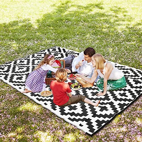 SAND MINE Waterproof Outdoor Rug 5x8 ft, Plastic Reversible Rug, Modern Area Rug, Large Floor Mat for Outdoors, RV, Patio, Backyard, Deck, Picnic, Beach, Camping (5' x 8', Black & White Lattice) - Image 5