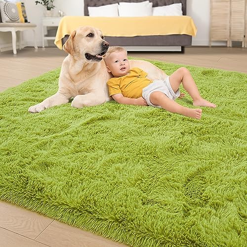 Tepook 5x8 Fluffy Grass Green Rugs for Living Room Bedroom - Image 4