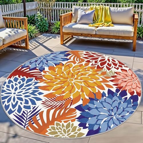 Outdoor Rug Waterproof, Washable Patio Rug for Deck, 6x6, Multicolored by ArenaRug