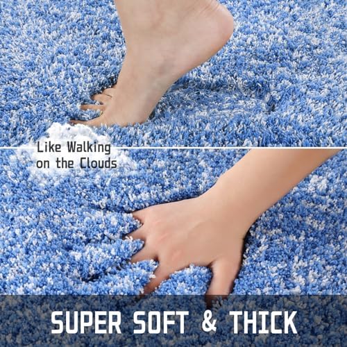 Yimobra Bathroom Rugs Non Slip Washable 36x24, Plush Bath Mat, Blue&White - Image 3