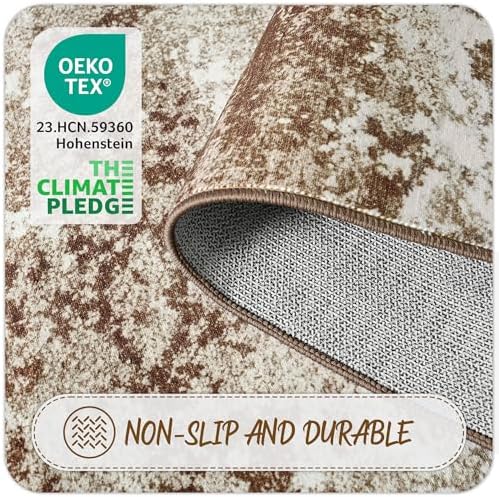 Brown Rug Runners for Hallways Kitchen Non Slip Washable 2x6 Entryway Runner Rugs with Rubber Backing 6ft Long Carpet Runner for Laundry Room Bedroom, Low Pile Stain & Fade Resistant, Abstract Coffee - Image 6