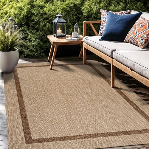Luul Home Bordered Outdoor Rug 6x9 Washable Outside Carpet for Indoor Patio Porch Waterproof Easy Cleaning Non Shedding Area Rugs Jute Beige - Nut Brown 6 x 9 - Image 6