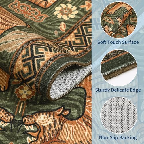 GarveeHome Tibetan Tiger 5x7 Area Rug Boho Green Washable Living Room - Image 4