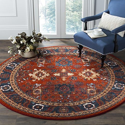 SAFAVIEH Vintage Hamadan Collection Area Rug - 5'3" Round, Orange & Blue, Traditional Persian Design, Non-Shedding & Easy to Clean, Ideal for Living Room, Bedroom, Dining Space (VTH214C) by Unknown