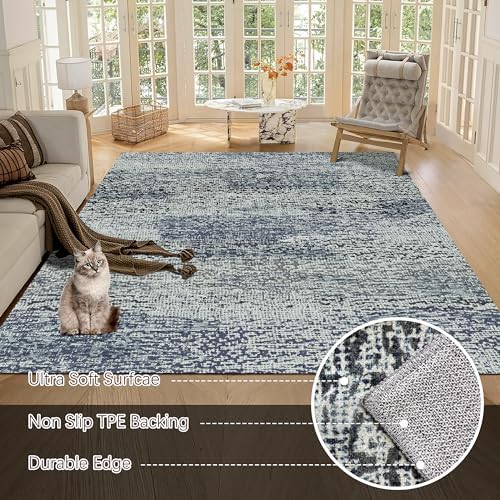 RUGSURE Washable Area Rug - 1/6 Thick - Stain & Water Resistant Non-Slip - Resistant Rug for Living Room, Bedroom, Nursery, Pet & Child Friendly, Vintage Charm Area Rugs (Grey+LightTeal, 3' x 5 ') - Image 5