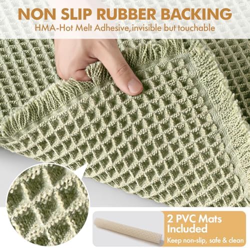 MIULEE Set of 2 Waffle Bathroom Rugs Sage Green Bath Mat 17"x24"+20"x32" - Image 4
