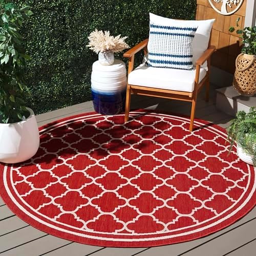 SAFAVIEH Washable Rug Outdoor Courtyard Collection - 6'7" Round, Red & Bone, Non-Shedding & Easy Cleaning, Ideal for Patio, Backyard, Mudroom (CY6918-248) by Unknown