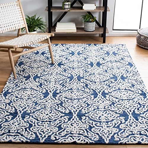 SAFAVIEH Blossom Collection Area Rug - 6' x 9', Navy & Ivory, Handmade Wool, Ideal for High Traffic Areas in Living Room, Bedroom (BLM112N) by Unknown
