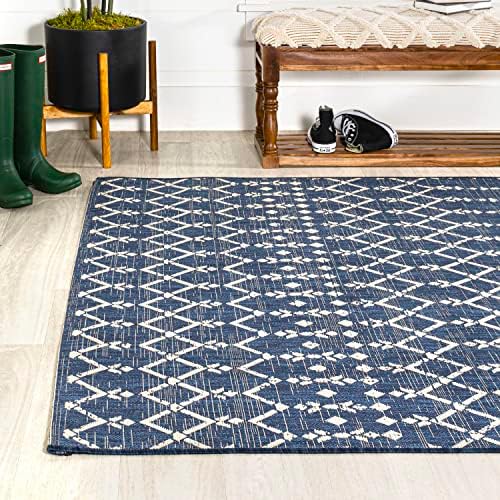 JONATHAN Y Moroccan Geometric Indoor Outdoor Area Rug 10X14 Navy/Beige, Ourika Textured Weave for Backyard, Patio, Porch, Easy-Cleaning, High Traffic, Pet-Friendly, Non-Shedding (SMB108K-14) - Image 3