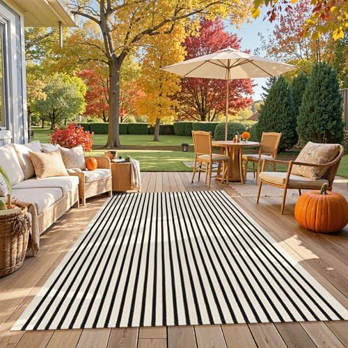 KIMODE Black and White Outdoor Rug Fall Large Patio Rugs Living Room Rug - Image 4