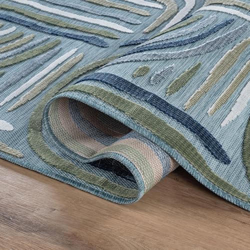 CAMILSON Indoor Outdoor Rug, Aqua 10x14 Geometric Arch Striped Large Area Rugs for Patio and Home Areas, Easy-Cleaning Non-Shedding Living Room, Garden and Deck Washable Outside Carpet (10 x 14) - Image 4