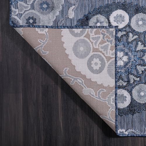 CAMILSON Runner Outdoor Rugs Oriental Retro Traditional Floral Medallion Area Rug 2x10 Non-Shedding Stain Resistant Indoor Carpet for Bathroom Hallway Kitchen Office (2 x 10 / Navy Blue) - Image 6