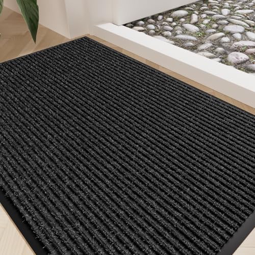 Front Door Mat 35"x23", Heavy Duty Low Profile Door Mat Indoor Entrance, Non-Slip Welcome Matt Outdoor Indoor, Absorbent Dirt & Moisture, All-Weather Commercial Floor Mat for Entryway, Black by EZ2LIVE