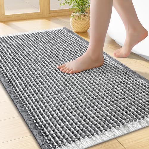 Smiry Waffle Bath Mat 24X16, Soft Absorbent Bathroom Rug, Darkgrey & Cream by Smiry