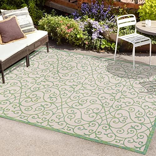 JONATHAN Y Vintage Filigree Indoor Outdoor Area Rug 9X12 Cream/Green, Madrid Textured Weave for Backyard, Patio, Porch, Easy-Cleaning, High Traffic, Pet-Friendly, Non-Shedding (SMB107J-9) - Image 4