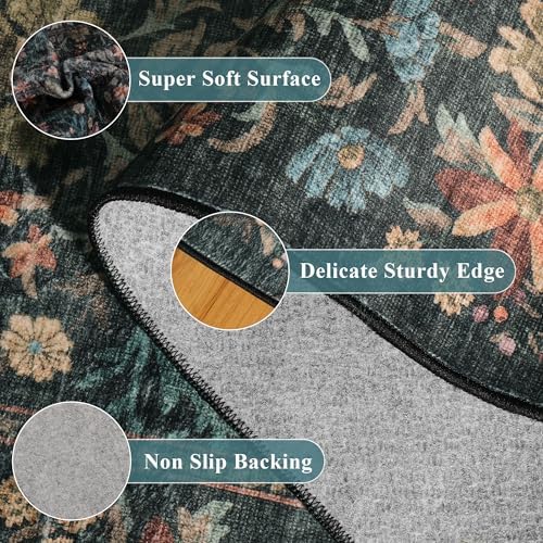 DUKINO 2x3 Entryway Rug, Washable Vintage Floral Area Rug, Blue - Image 6
