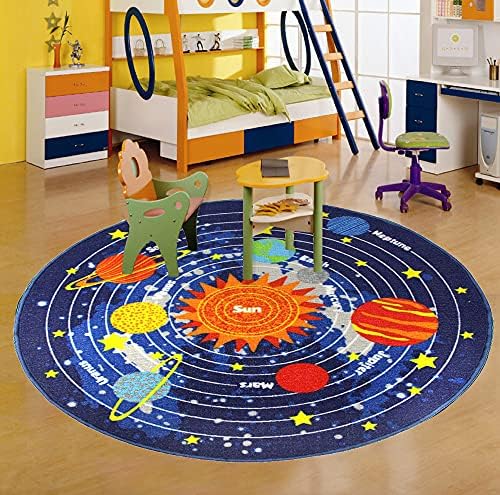 Blue Solar System Kids Area Rug Educational Learning Carpet Fun Rug Children Area Rug for Playroom & Nursery (79" Round, Round Solar) by HUAHOO