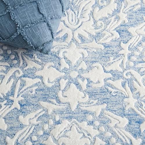 SAFAVIEH Blossom Collection Runner Rug - 2'3" x 10', Blue & Ivory, Handmade Wool, Ideal for High Traffic Areas in Living Room, Bedroom (BLM107B) - Image 6