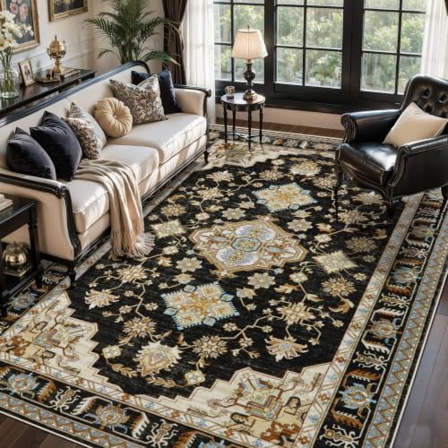 Tangsoo Black 4x6 Washable Area Rug, Oriental Non Slip Indoor Accent Rugs by Tangsoo