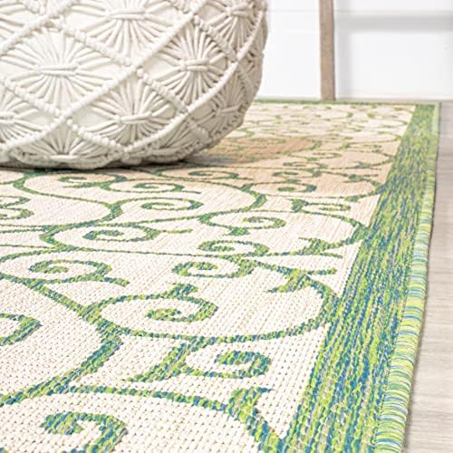 JONATHAN Y Vintage Filigree Indoor Outdoor Runner Rug 2X10 Cream/Green, Madrid Textured Weave for Backyard, Patio, Porch, Easy-Cleaning, High Traffic, Pet-Friendly, Non-Shedding (SMB107J-210) - Image 6
