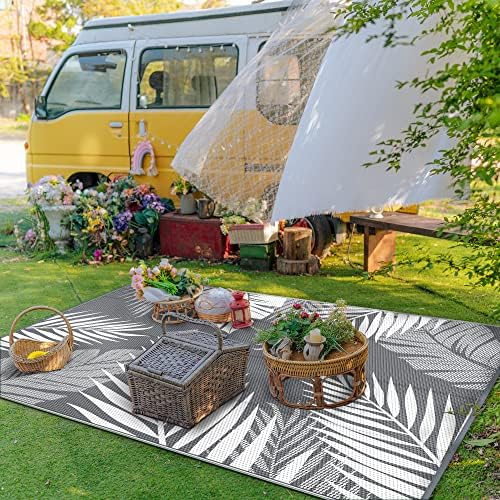 GENIMO Outdoor Rug, Waterproof Plastic Rugs for Patio, 4'x6' Grey White - Image 3