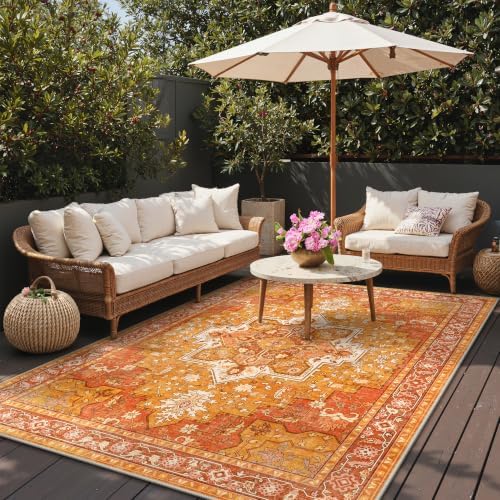 GENIMO Indoor Outdoor Rug, Washable for Patio and Deck, Orange Gold, 8x10 - Image 4