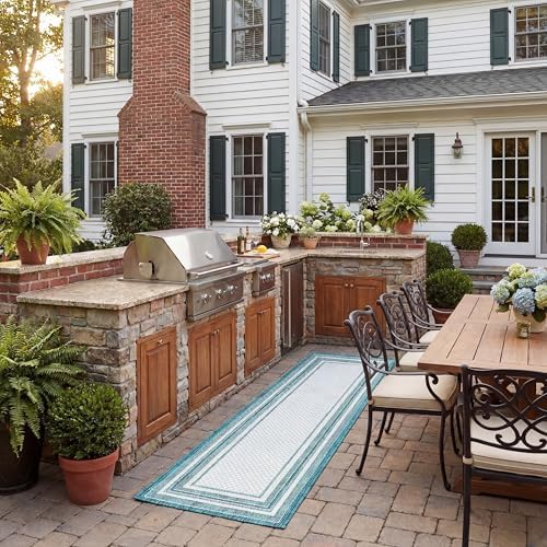 SAFAVIEH Washable Rug Outdoor Courtyard Collection - 2'3" x 10' Runner, Ivory & Teal, Non-Shedding & Easy Cleaning, Ideal for Patio, Entryway, Mudroom, Hallway, Kitchen (CY8475-53512) by Unknown