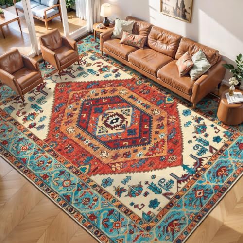 SERISSA 7x9 Washable Non Slip Boho Area Rug for Living Room，Orange by SERISSAHomeDecorCollection