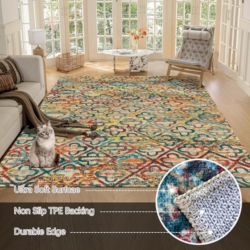 RUGSURE Washable Area Rugs, 8' x 10' - 1/6 Thick - Stain & Water Resistant Non-Slip - Perfect Resistant Rug for Living Room, Bedroom, Nursery, Pet & Child Friendly, Vibrant Colors Rugs, Multicolor - Image 5