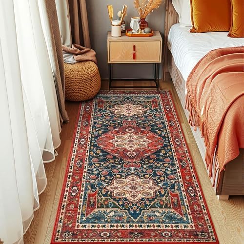 YJ.GWL 2x6 Rug Runners for Hallways, Non Slip Kitchen Washable Long Runner Rugs, Soft Floral Vintage Carpet Runner for Livingroom Bedroom Bathroom Entryway, Orange-Red by YJGWLHomeDecor