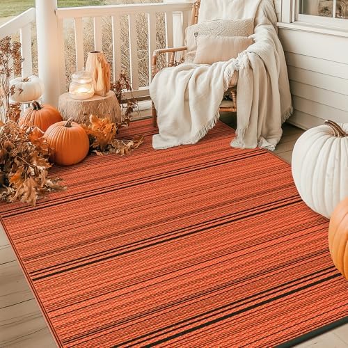 GENIMO Fall Decor Outdoor Rug, Plastic Rugs for Patio, 6'x9' Carbon Orange - Image 2