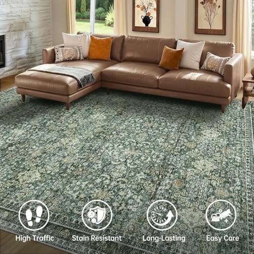 Sasttie 5x7 Area Rugs, Ultra-Soft Washable Rug for Living Room, Dark Green - Image 3