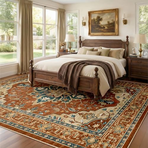 RELEANY Washable Area Rug, 7'x10', Red/Orange/Blue/Brown - Image 2