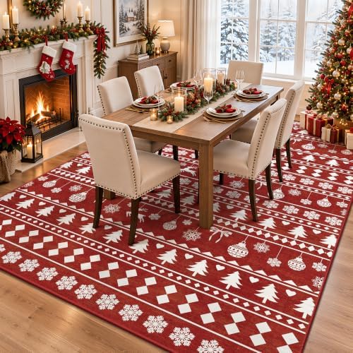 5x7 Christmas Holiday Area Rug, Washable Non‑Slip Low‑Pile Xmas Large Rugs for Living Room Bedroom Dining Room, Winter Indoor Christmas Home Decor(Red Sweater Bauble) - Image 4