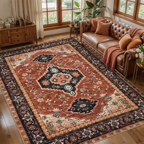 Tangsoo Orange 4x6 Washable Area Rug, Oriental Non Slip Indoor Accent Rugs by Tangsoo
