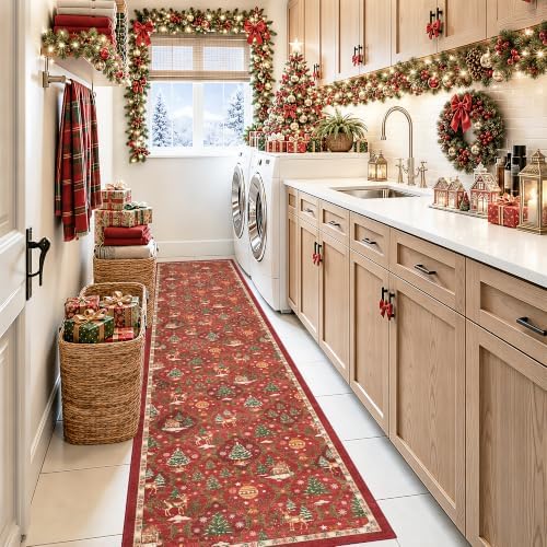 Christmas 2x10 Runner Rugs for Hallway, Red Non Slip Washable Kitchen Rug - Image 5