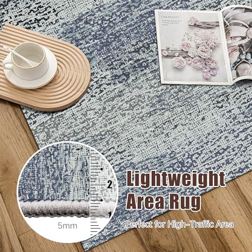 RUGSURE Washable Area Rug - 1/6 Thick - Stain & Water Resistant Non-Slip - Resistant Rug for Living Room, Bedroom, Nursery, Pet & Child Friendly, Vintage Charm Area Rugs (Grey+LightTeal, 9' x 12') - Image 6