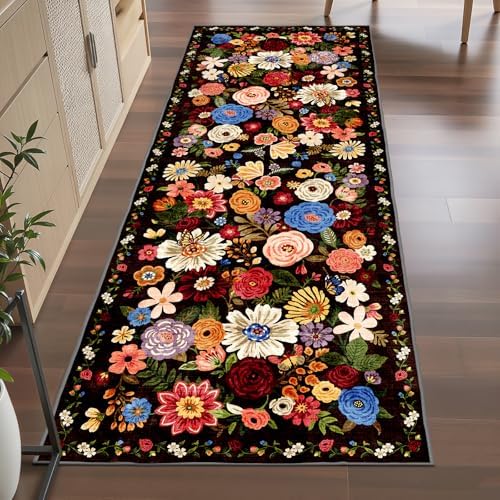 Black Brown Floral Hallway Runner Rug 3x7 for Bedroom Kitchen - Image 5