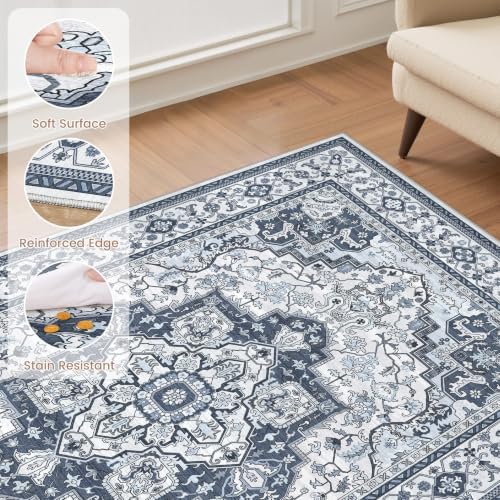 EIEIHOUSE 9x12 Area Rug Washable Vintage Rugs for Living Room Indigo - Image 6