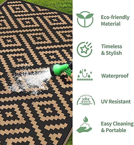GENIMO Outdoor Rug, Waterproof Plastic Rugs for Patio, 4'x6' Black Brown - Image 5