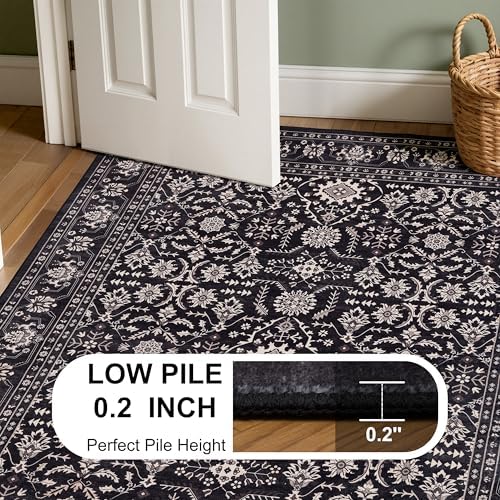 RCTJHOME 4x6 Black Floral Gothic Washable Area Rug Non-Slip Soft Carpet - Image 6