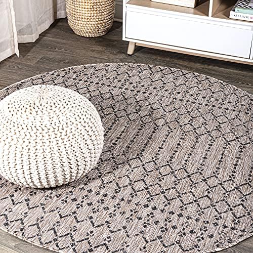 JONATHAN Y Moroccan Geometric Indoor Outdoor Round Area Rug 8 Ft Light Gray/Black, Ourika Textured Weave for Backyard, Patio, Porch, Easy-Cleaning, High Traffic Pet-Friendly, Non-Shedding SMB108E-8R by JONATHANY