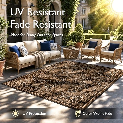 Arenarug Paisley Waterproof Outdoor Rug 8x10, UV Resistant, Taupe - Image 2