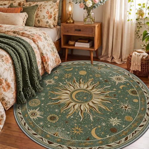 Vacuum-Friendly, Round 6ft Washable Area Rug, Green Brown - Image 2